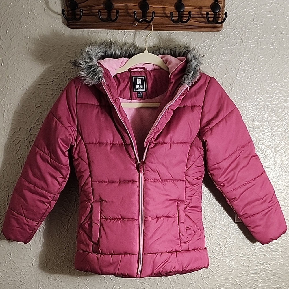 Rothschild Pink Puffer Jacket with Faux Fur Hood